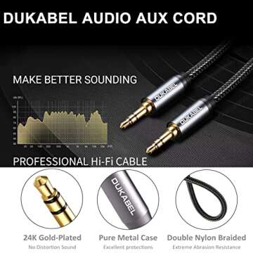 DUKABEL Top Series 3.5mm AUX Cable Lossless Audio Gold-Plated Auxiliary Audio Cable Nylon Braided Ma...
