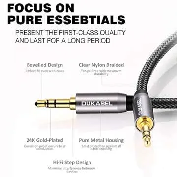 DUKABEL Top Series 3.5mm AUX Cable Lossless Audio Gold-Plated Auxiliary Audio Cable Nylon Braided Male to Male Stereo Audio AUX Cord Car Headphones Phones Speakers Home Stereos (4 Feet /1.2 Meters)