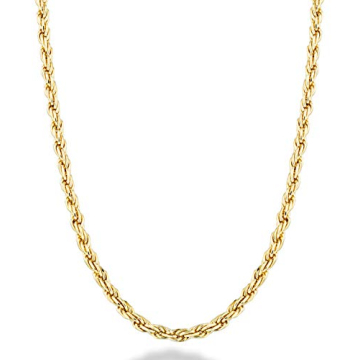 Miabella Italian Solid 18K Gold Over 925 Sterling Silver 2mm, 3mm Diamond-Cut Braided Rope Chain Nec...