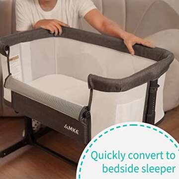 AMKE Baby Bassinets,All mesh Crib Portable for Safe Co-Sleeping,Adjustable Bedside Sleeper,Baby Bed for Infant Newborn