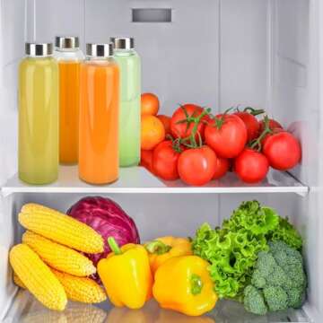 Sursip 18oz Glass Water Bottle Set of 6, Clear glass juice bottle for juicing，Reusable Drinking Bottles with Stainless Steel Lid，Beverage Storage Containers for Refrigerator-BPA Free，Leak Proof