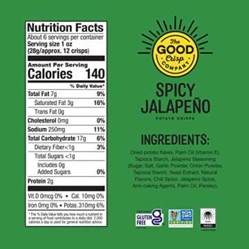 The Good Crisp Company, Spicy Jalapeno, Gluten Free Potato Chips (5.6 Ounce Canisters, Pack of 8), Non-GMO, Allergen Friendly, Potato Chip Snack Pack, Gluten Free Snacks