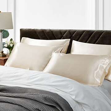 EHEYCIGA Satin Pillowcase Queen Set of 2, Soft Pillowcases for Hair and Skin Similar to Silk, Beige ...