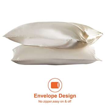 EHEYCIGA Satin Pillowcase Queen Set of 2, Soft Pillowcases for Hair and Skin Similar to Silk, Beige Pillow Cases 2 Pack with Envelope Closure, 20X30 Inches