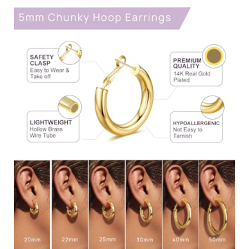 Chunky Gold Hoop Earrings Women Elegant Hypoallergenic