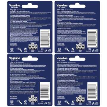 Vaseline Lip Therapy Variety 4-Pack, Moisturizing Lip Balm with Vitamin E, 0.16 Oz Ea