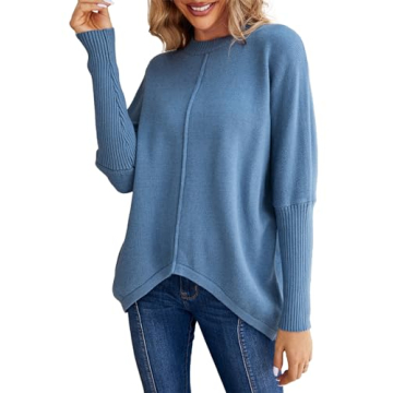 Miessial Women's Oversized Knit Tunic Sweater Long Batwing Sleeve Mock Neck Sweaters Fall Outfits Wi...