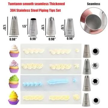 Tumtanm Professional Large Piping Nozzles, 4pcs Stainless Steel Seamless Icing Piping Nozzle Tip Set for Cakes, Cupcakes and Baking