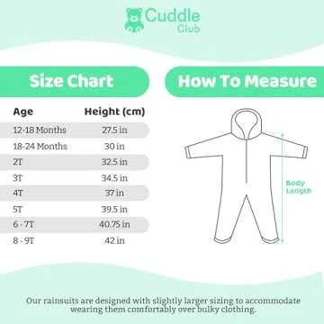 Cuddle Club Baby Rain Suit - 18-24 months baby Rain Jacket Muddy Buddy Rain Suit - Baby Rain Suit for Babies Boys & Girls - Rain Suit One Piece Baby Raincoat - Girls & Boys Baby Rain Gear