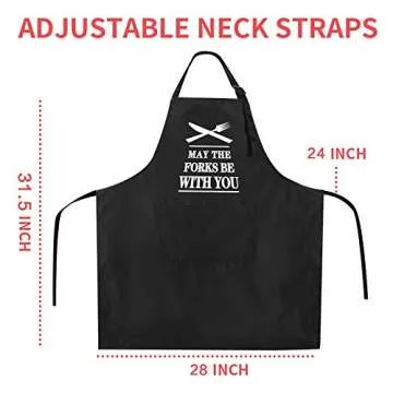 Rosoz Funny BBQ Black Chef Aprons for Men, May the Forks be with You Adjustable Kitchen Cooking Aprons with Pocket Waterproof Oil Proof Father’s Day/Birthday
