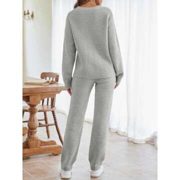MEROKEETY Women's Casual Two Piece knit Sweater Sets Lightweight Comfy Loose Sweatsuit Outfits, LightGrey, Small
