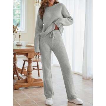 MEROKEETY Women's Casual Two Piece knit Sweater Sets Lightweight Comfy Loose Sweatsuit Outfits, LightGrey, Small