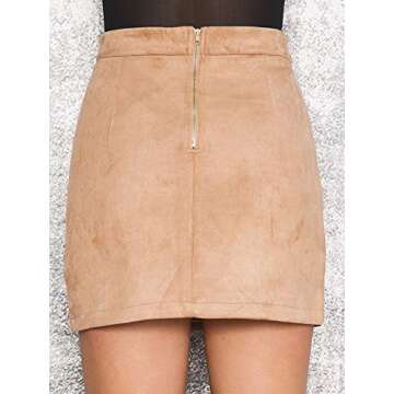 Simplee Apparel Women's High Waist Faux Suede Mini Short Bodycon Skirt Camel,8/10 (L)