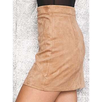 Simplee Apparel Women's High Waist Faux Suede Mini Short Bodycon Skirt Camel,8/10 (L)
