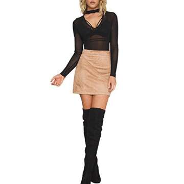 Simplee Apparel Women's High Waist Faux Suede Mini Short Bodycon Skirt Camel,8/10 (L)