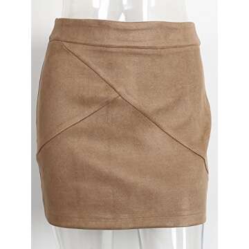 Simplee Apparel Women's High Waist Faux Suede Mini Short Bodycon Skirt Camel,8/10 (L)