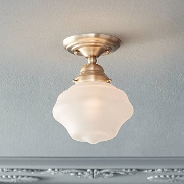 Farmhouse Ceiling Light Semi Flush Mount Brass White Shade