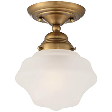 Farmhouse Ceiling Light Semi Flush Mount Brass White Shade