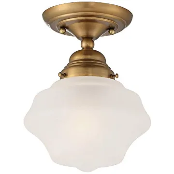 Farmhouse Ceiling Light Semi Flush Mount Brass White Shade