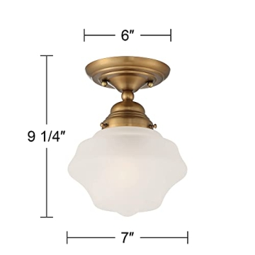 Farmhouse Ceiling Light Semi Flush Mount Brass White Shade