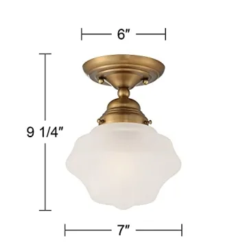 Farmhouse Ceiling Light Semi Flush Mount Brass White Shade