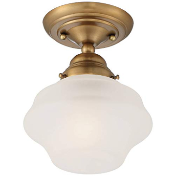 Farmhouse Ceiling Light Semi Flush Mount Brass White Shade