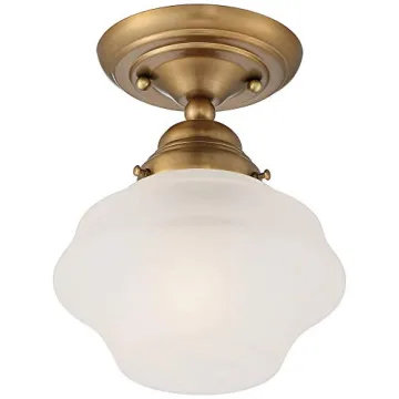 Farmhouse Ceiling Light Semi Flush Mount Brass White Shade