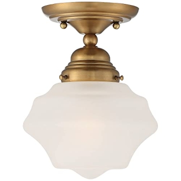 Farmhouse Ceiling Light Semi Flush Mount Brass White Shade