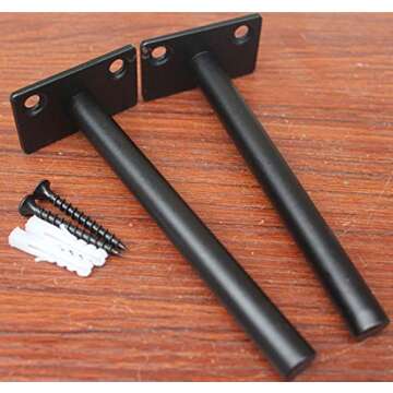 8 Pcs 5" Black Solid Steel Floating Shelf Bracket Blind Shelf Supports - Hidden Brackets for Floating Wood Shelves - Concealed Blind Shelf Support – Screws and Wall Plugs Included