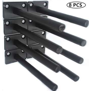 8 Pcs 5" Black Solid Steel Floating Shelf Bracket Blind Shelf Supports - Hidden Brackets for Floating Wood Shelves - Concealed Blind Shelf Support – Screws and Wall Plugs Included