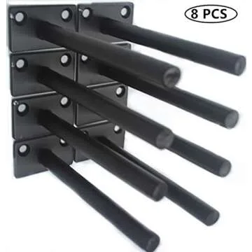 8 Pcs 5" Black Solid Steel Floating Shelf Bracket Blind Shelf Supports - Hidden Brackets for Floating Wood Shelves - Concealed Blind Shelf Support – Screws and Wall Plugs Included