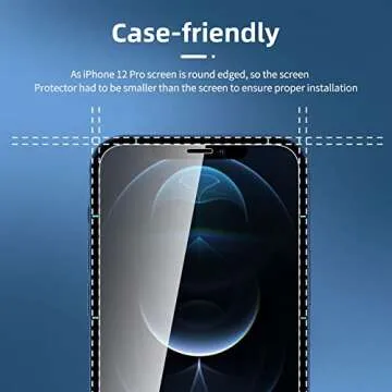 NEW'C 4 Pack, 2 Pack Screen Protector for iPhone 12 Pro + 2 Pack Camera Lens Protector, Sensor Protection,Case Friendly Tempered Glass Film