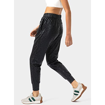 SANTINY Women's Joggers Pants Pockets Drawstring Running Sweatpants for Women Lounge Workout Jogging(Black Leopard_M)