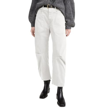 EVALESS Women's Baggy Barrel White Jeans High Waisted Wide Leg Boyfriend Denim Ankle Pants Size 4