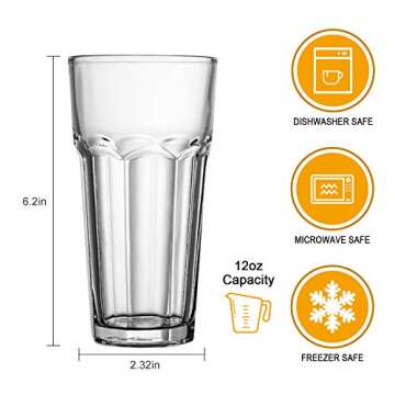 Glass Cups 12 oz,Encheng Clear Highballl Glass Juice Glass Old Fashioned Cocktail Glass Drinking Glasses For Kitchen,Regular Base Water Cup Tumblers For Beverage Glass Drinking Cups Beer Cups Set Of 8