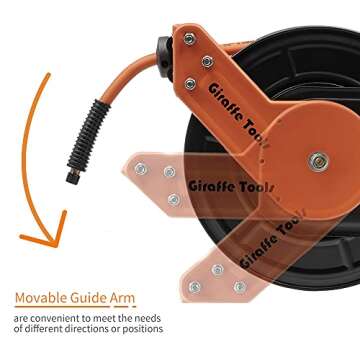 Giraffe Tools Swivel Bracket with Retractable Air Hose Reel Wall Mount 3/8 in. x 50 FT Hybrid Hose Pneumatic Heavy Duty Steel Reel Auto Rewind 300PSI