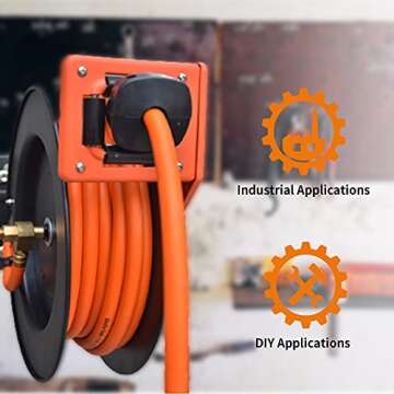 Giraffe Tools Swivel Bracket with Retractable Air Hose Reel Wall Mount 3/8 in. x 50 FT Hybrid Hose Pneumatic Heavy Duty Steel Reel Auto Rewind 300PSI