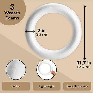 3 Pack Foam Wreath Forms, 12 Inch Round Foam Rings for Crafts, DIY Projects, Holiday Decor