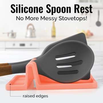 Zulay Kitchen Silicone Utensil Rest with Drip Pad for Multiple Utensils - BPA-Free, Heat-Resistant S...
