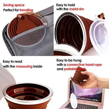 ME.FAN Silicone Collapsible Travel Cup - Silicone Folding Camping Cup with Lids - Expandable Drinking Cup Set - Portable, Graduated [9.22oz]