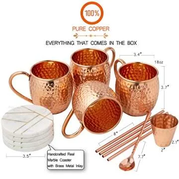 Luxurious KRATU Moscow Mule Copper Mugs Gift Set with Coasters