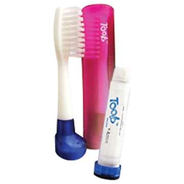 Toob Brush - Travel Toothbrush with Refillable Toothpaste Tube and Cover - Cranberry