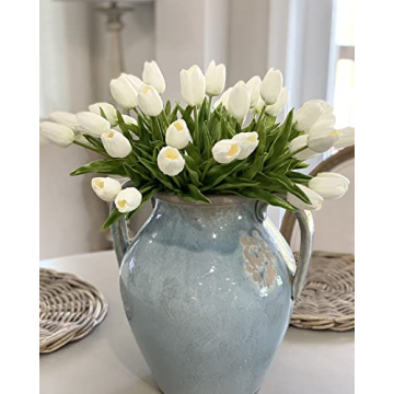 Beferr White Tulips Artificial Flowers 18Pcs Faux Silk Tulip Real Touch for Home Decor
