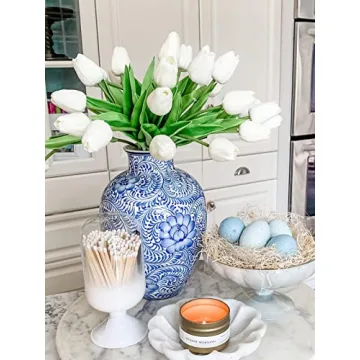 Beferr White Tulips Artificial Flowers for Home Decor