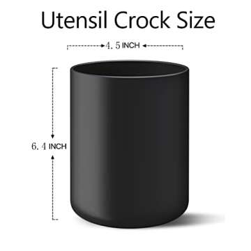 LATCHHOOK Matte Black Utensil Holder for Kitchen Counter, Ceramic Kitchen Utensils Holder for Countertop Easy to Clean, High 6.4” Modern Cooking Spatula Holder Crock for Home decor 4.5×6.4 In