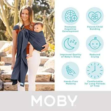 Moby Baby Wrap Carrier Ring Sling for Newborns to Toddlers, Hands-Free, Versatile Support for Moms & Dads, Breathable & Lightweight, Supports Children 8-30 lbs (Flint)