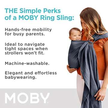 Moby Baby Wrap Carrier Ring Sling for Newborns to Toddlers, Hands-Free, Versatile Support for Moms & Dads, Breathable & Lightweight, Supports Children 8-30 lbs (Flint)