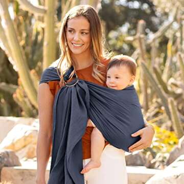 Moby Baby Wrap Carrier Ring Sling for Newborns to Toddlers, Hands-Free, Versatile Support for Moms & Dads, Breathable & Lightweight, Supports Children 8-30 lbs (Flint)