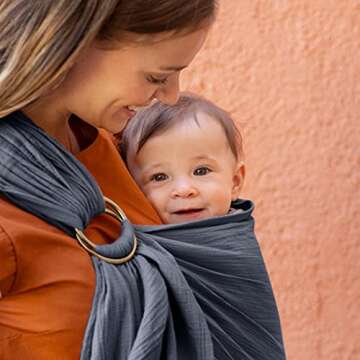 Moby Baby Wrap Carrier Ring Sling for Newborns to Toddlers, Hands-Free, Versatile Support for Moms & Dads, Breathable & Lightweight, Supports Children 8-30 lbs (Flint)