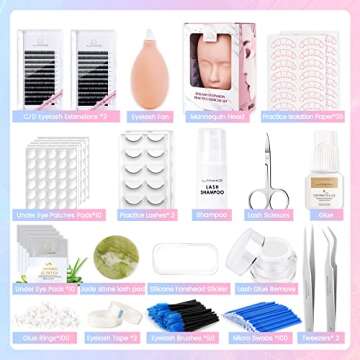 LANKIZ Eyelash Extension Kit, 448pcs Lash Practice Kit, Lash Kit for Eyelash Extensions Beginners, E...